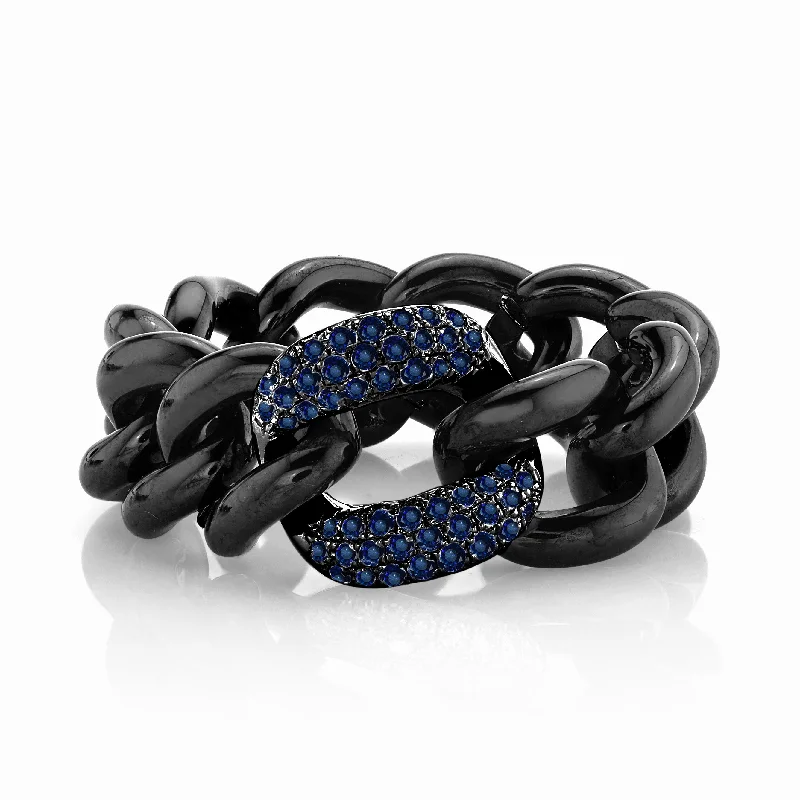 Jewelry Deals That Sparkle – Shop Today BLUE SAPPHIRE  & BLACK CERAMIC MEDIUM LINK RING