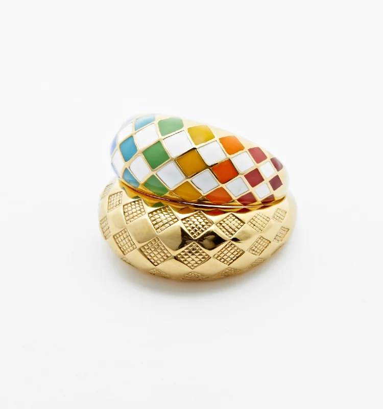 Unlock Unbeatable Jewelry Deals Before They’Re Gone Casual Fashion Checker Rings - Rainbow Set of 2