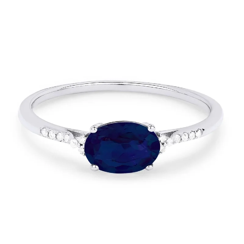 Luxury Meets Affordability – Jewelry Sale Live Now OVAL CUT LAB GROWN SAPPHIRE AND DIAMOND RING, .04 CT TW