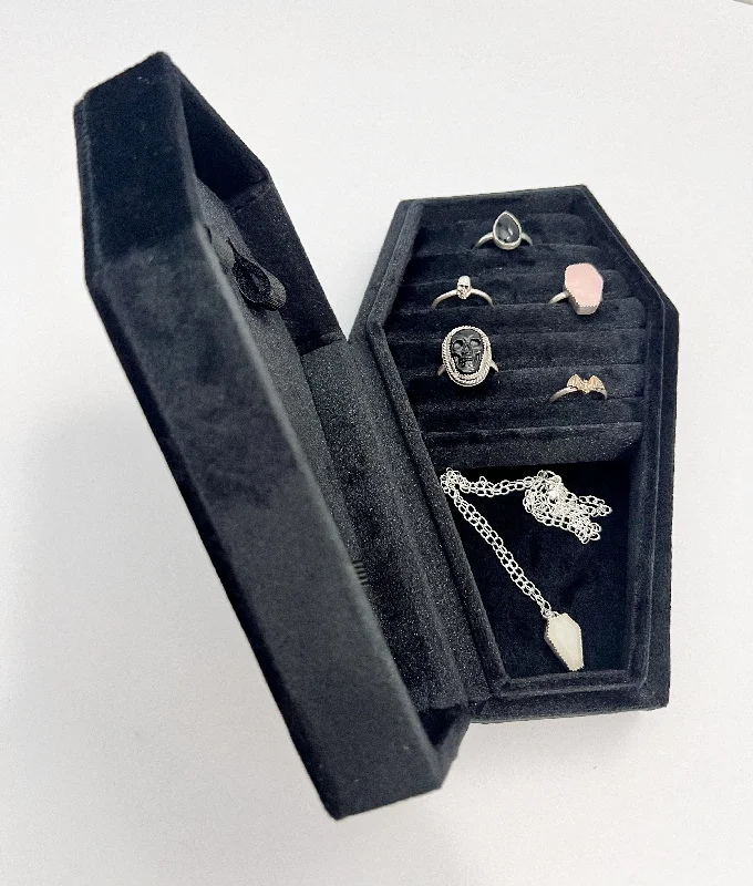 Holiday Jewelry Sale – Perfect Gifts At Great Prices Modern Chic Discounts Black Velvet Coffin Jewelry Box; Goth Jewelry Storage