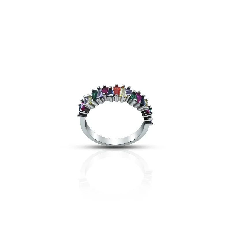 Fashion-Forward Jewelry At Incredible Prices Dazzling Silver Ring with Multi-Colored Gemstone