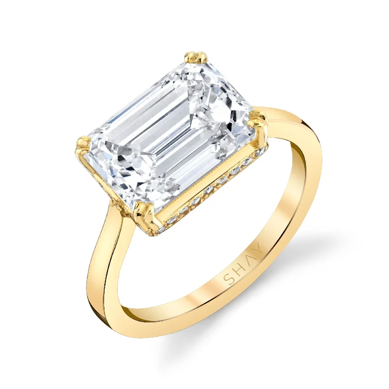 Get The Sparkle You Love At Prices You Adore Bid Farewell To The Old Season DIAMOND HIDDEN HALO EMERALD CUT EAST/WEST RING