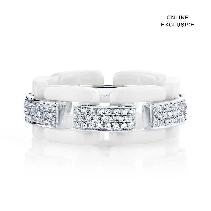 Shop Dazzling Jewelry At The Best Prices Low Price Special DIAMOND PAVE WHITE CERAMIC DECO LINK RING