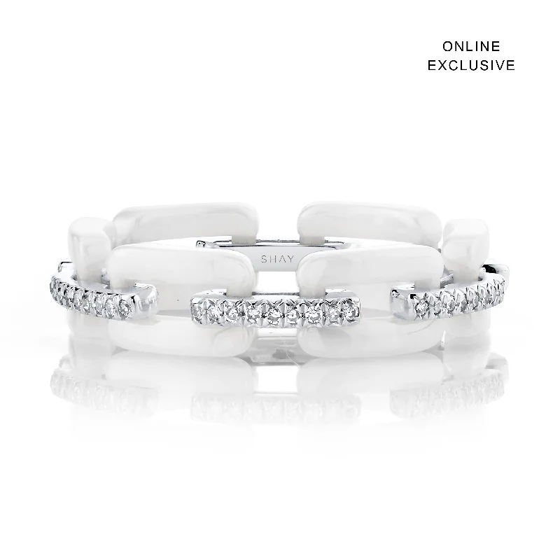 High-End Sparkle, Low-End Prices – Jewelry Sale Live Huge Discounts This Week DIAMOND PAVE WHITE CERAMIC MINI DECO LINK RING