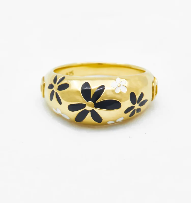 Unlock Unbeatable Jewelry Deals Before They’Re Gone Trendy Pulse Flower Ring - Black And White