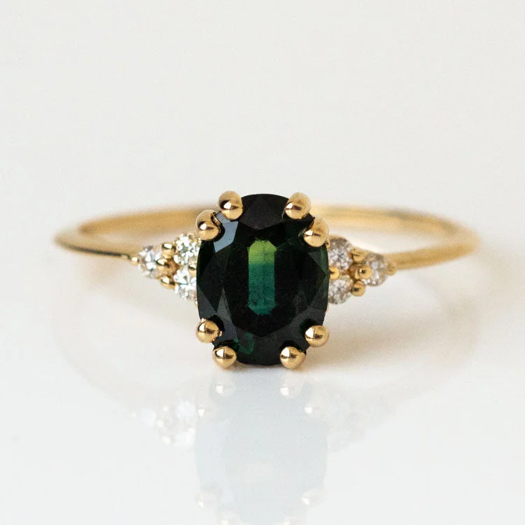 Classic And Modern Jewelry Styles On Sale Juno Ring with Teal Sapphire in Yellow Gold