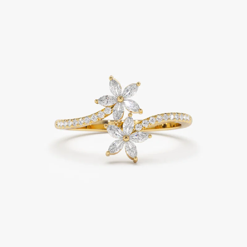 Affordable Luxury Jewelry – Style At A Great Price You'Ll Love Us Because Marquise Diamond Flower Bypass Ring in 14k