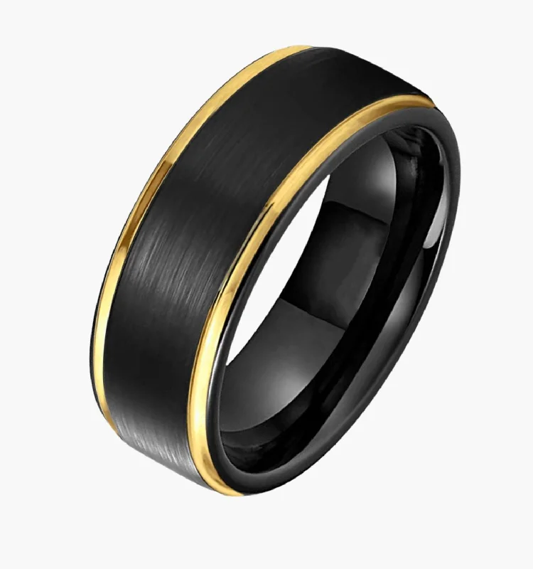 Shop Dazzling Jewelry With Special Promotional Discounts Fashion Forward, Function First Black with Gold Accent Men's Wedding Ring