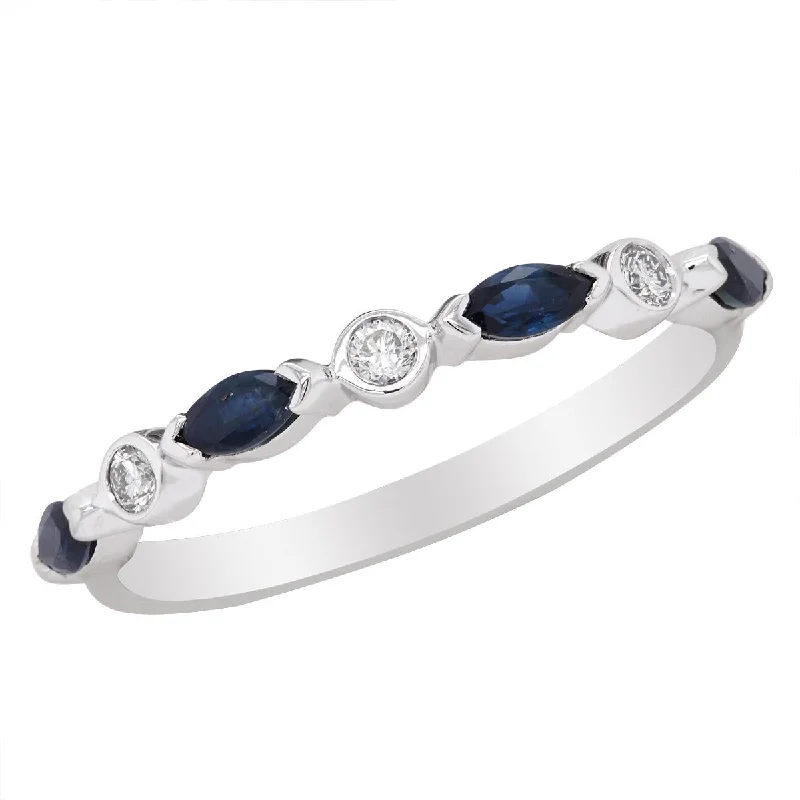 Buy More, Save More On Stunning Jewelry Pieces PETITE WHITE GOLD FASHION RING WITH MARQUISE SAPPHIRES AND ROUND CUT DIAMONDS, .09 CT TW