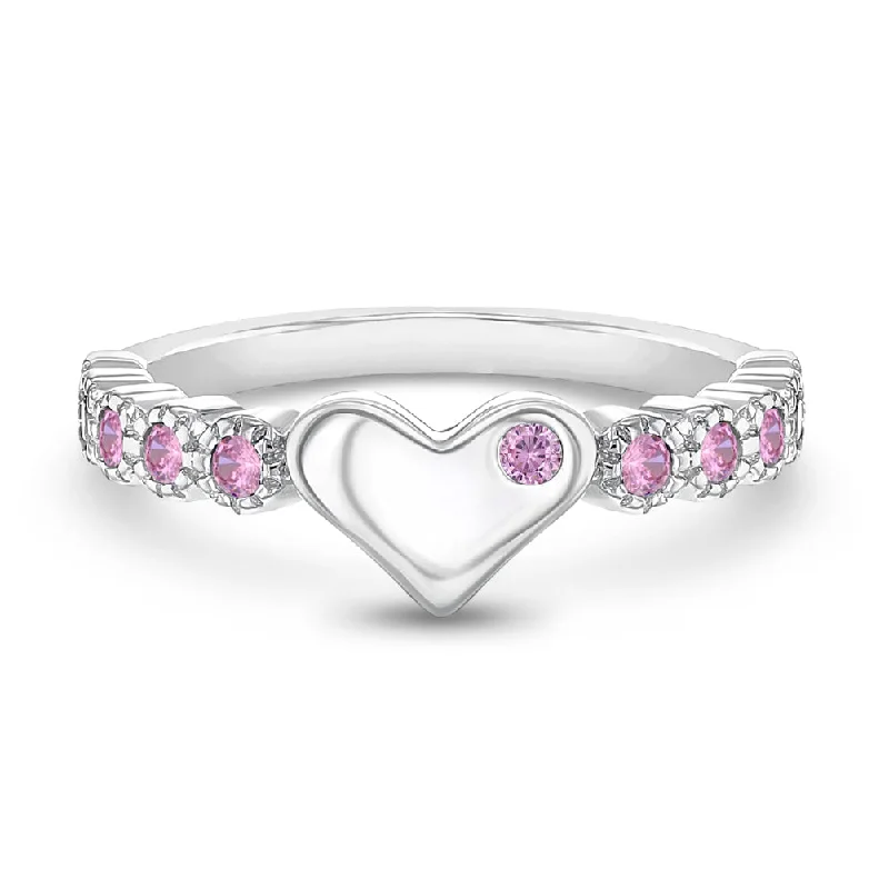 Luxury Jewelry At Unbeatable Discounts Pink Heart & Band CZ Size 2-5 Baby / Toddler / Kids Ring - Sterling Silver