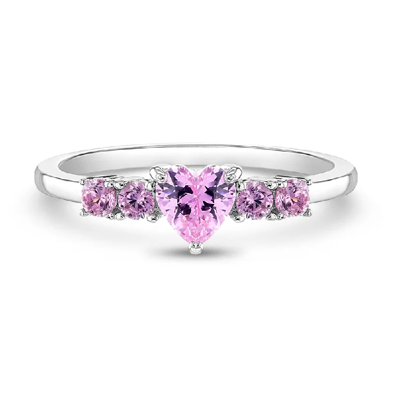 Luxury Jewelry Clearance – Shop Premium Styles Now Pink Heart CZ Solitaire Size 2-5 Baby / Toddler / Kids Ring - Sterling Silver