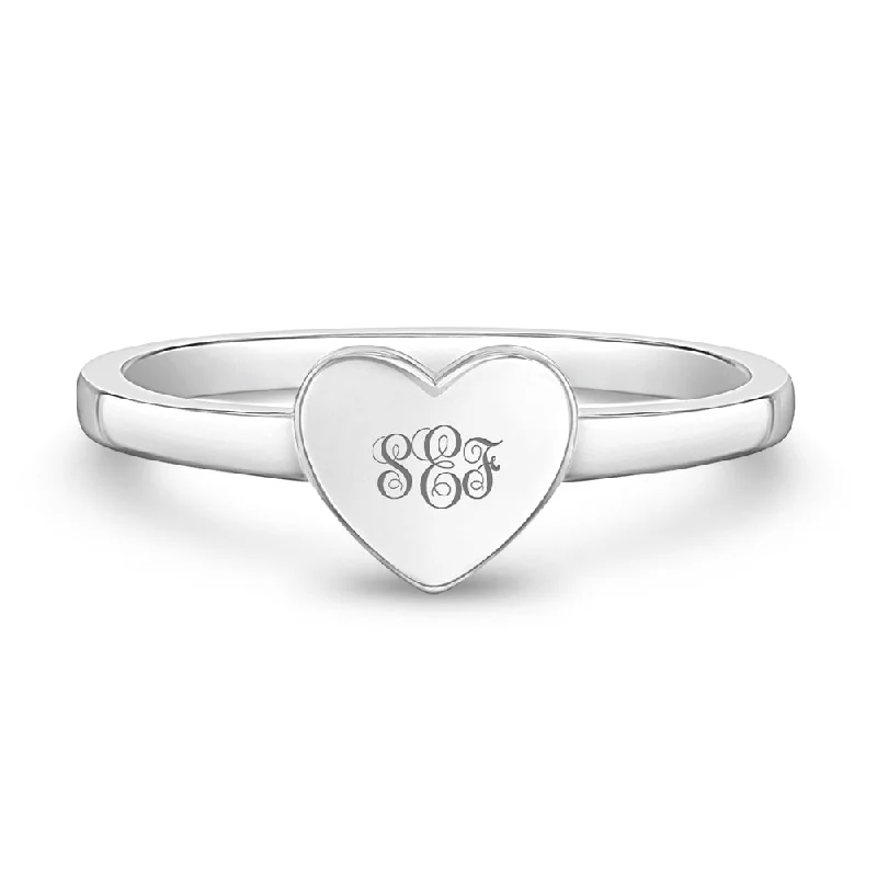 Bestselling Jewelry At Special Promotional Rates Latest Fashion Polished Monogram Heart Size 2-5 Baby / Toddler / Kids Ring Engravable - Sterling Silver