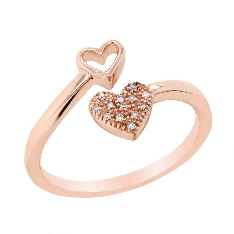 Luxury Handcrafted Jewelry For Elegant Looks ROSE GOLD AND DIAMOND FASHION RING WITH OPEN HEART DESIGN, .05 CT TW