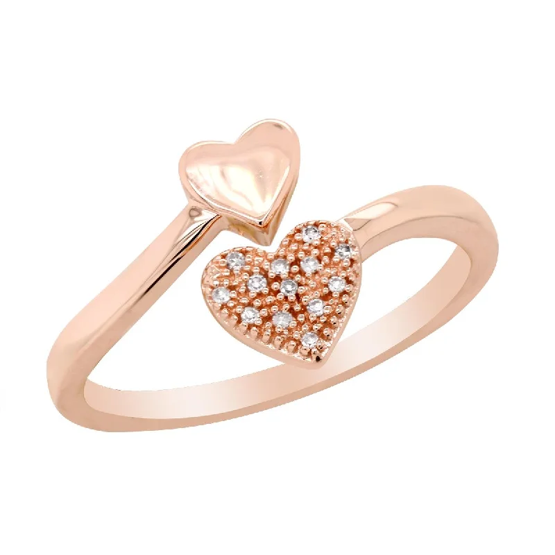 Delicate Crystal Jewelry For Sophisticated Charm ROSE GOLD DOUBLE HEART FASHION RING WITH DIAMONDS, .05 CT TW