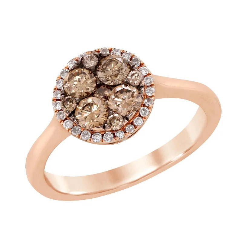 Huge Markdowns On Premium Jewelry Styles ROSE GOLD FASHION RING WITH BROWN DIAMOND CLUSTER SETTING AND HALO, .69 CT TW