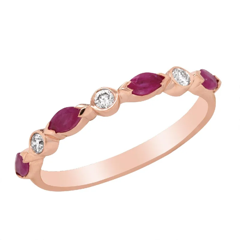 Shine Without Limits – Jewelry Sale Happening Now ROSE GOLD FASHION RING WITH MARQUISE RUBIES AND ROUND DIAMONDS, .09 CT TW