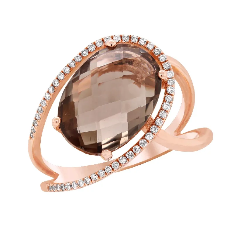 Last Chance To Grab Your Favorite Jewelry At A Discount ROSE GOLD FASHION RING WITH SMOKY TOPAZ CENTER AND SIDE DIAMONDS, .14 CT TW