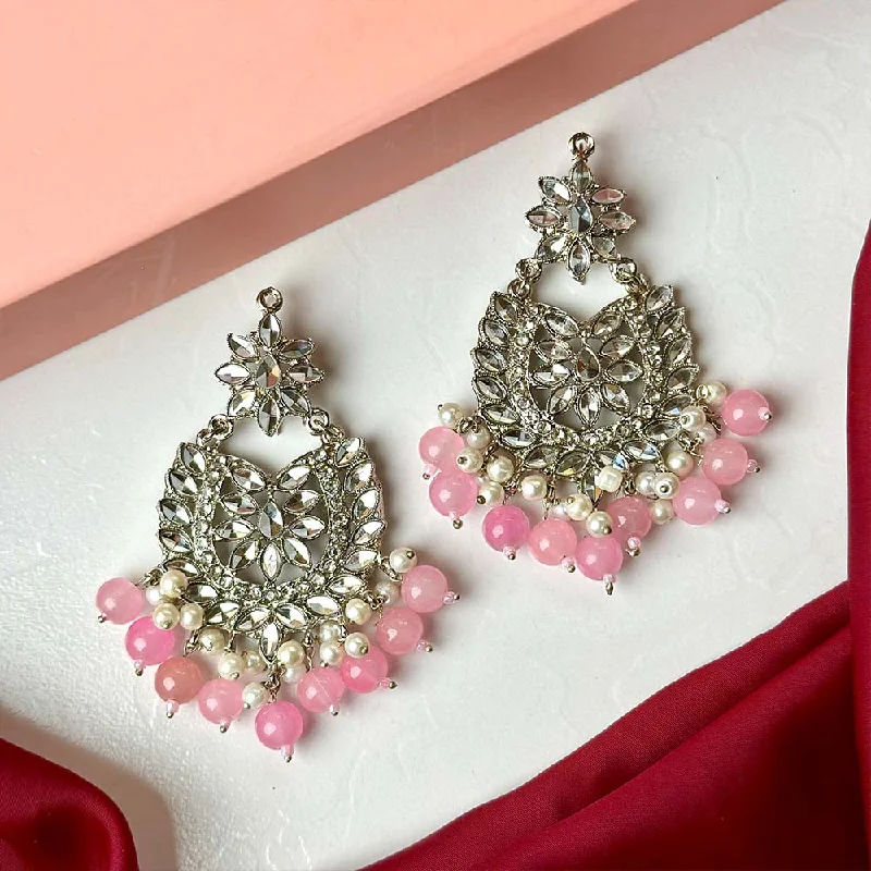 Affordable Glamour – Premium Jewelry For Less Urban Fashion Sameera Earrings/Teeka Set Silver (Baby Pink)