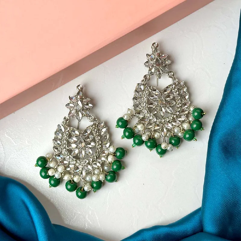 Personalized Engraved Jewelry For Meaningful Gifts Stylish Looks Sameera Earrings/Teeka Set Silver (Green)