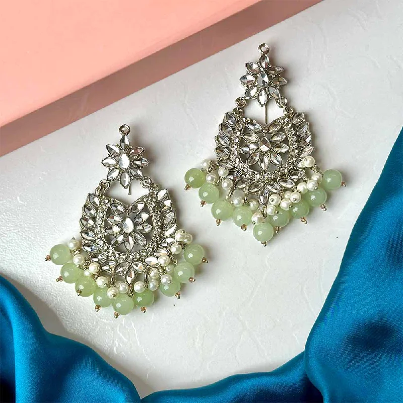 Trendy Minimalist Jewelry For Everyday Wear Trendy Styles Sameera Earrings/Teeka Set Silver (Light Green)