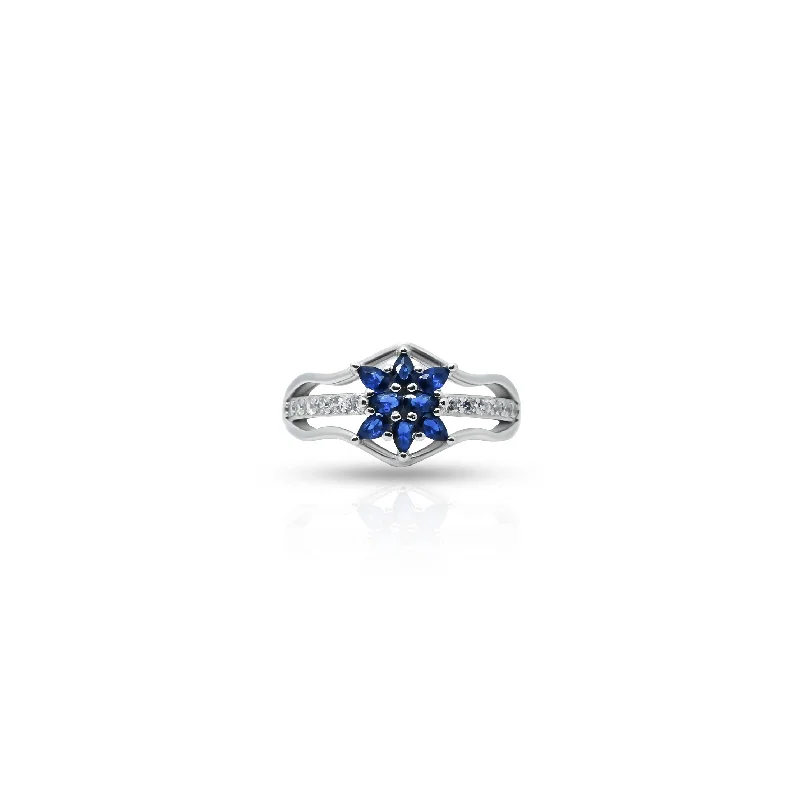 Chic, Trendy, And Affordable Jewelry Sale Silver Center Blue Gem Stone Flower Design Ring for Girls