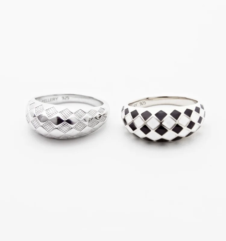 Exclusive Jewelry Sale – Shine For Less Limited Stock Silver Checker Rings - Set of 2