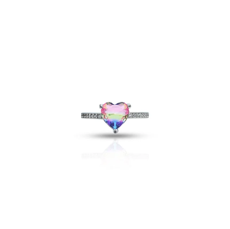 Shop High-Quality Jewelry At Jaw-Dropping Discounts Trend Leading Collection Silver Colorful Heart Shape Gem Stone Ring for Girls