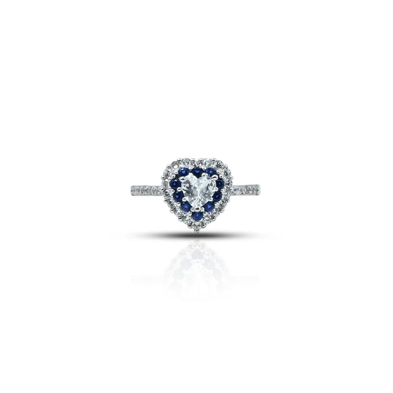 Limited-Time Offer On Elegant Jewelry Pieces Sterling Silver Blue and White Stone Heart Shape Ring