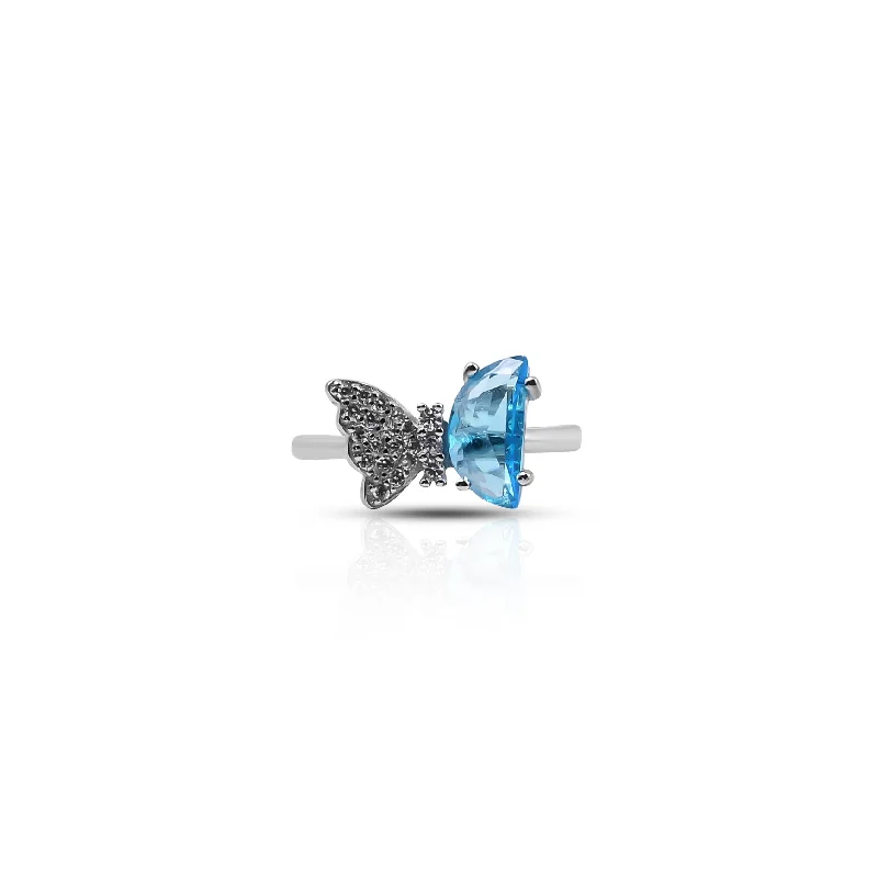 Timeless Jewelry At Special Discount Rates Sterling Silver Light Blue Butterfly Stone Ring