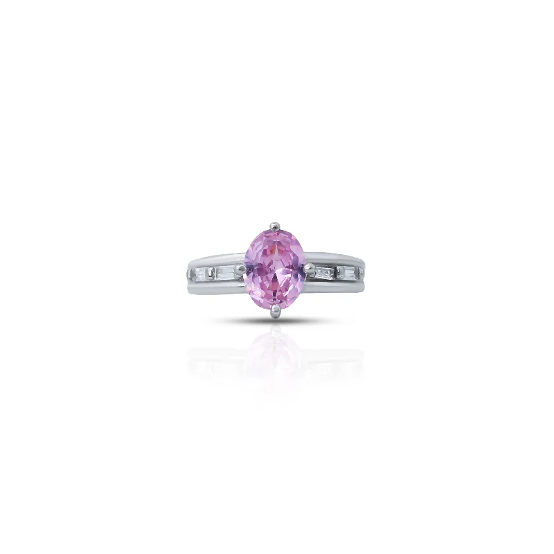 Delicate Crystal Jewelry For Sophisticated Charm Luxury Fashion Discounts Sterling Silver Oval Shape Pink Stone Ring