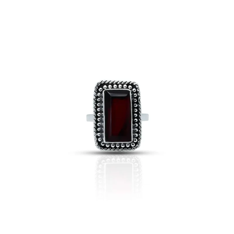 Handcrafted Jewelry Sale – Unique Designs At Low Prices Sterling Silver Vintage Design with Rectangle Red Gem Stone Ring for Girls