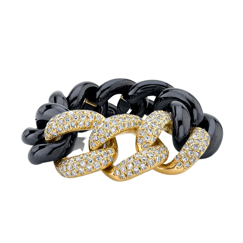 High-Quality Gemstone Jewelry For Special Occasions TRIPLE PAVE BLACK CERAMIC ESSENTIAL LINK RING