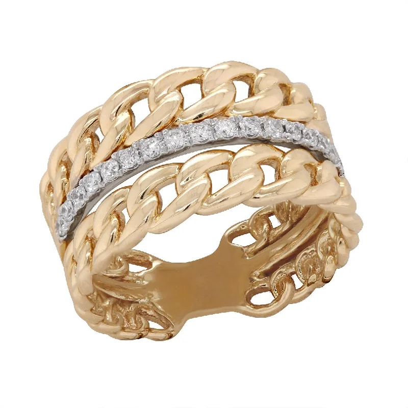 Luxury Jewelry Sale – Sparkle For Less TWO-TONE GOLD DOUBLE CHAIN LINK STYLE FASHION RING, .26 CT TW