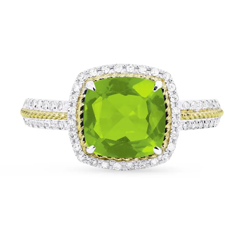 Best Jewelry Sale Prices – Limited-Time Offer TWO-TONE GOLD FASHION RING WITH CUSHION CUT PERIDOT, .18 CT TW