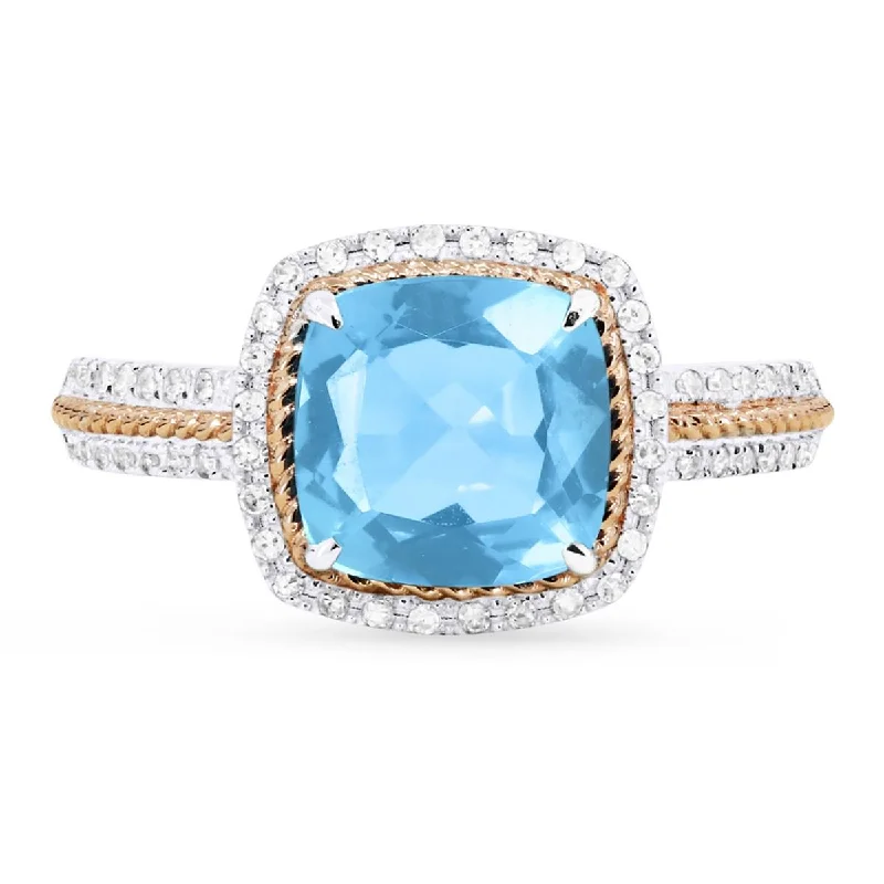 Once-A-Year Jewelry Deals – Shop Before They’Re Gone TWO-TONE GOLD FASHION RING WITH CUSHION SHAPED BLUE TOPAZ, .18 CT TW