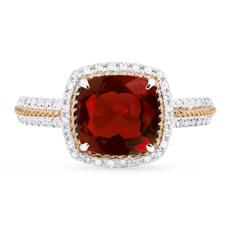 Jewelry Clearance – Final Chance To Save Big TWO-TONE GOLD FASHION RING WITH CUSHION SHAPED GARNET, .17 CT TW