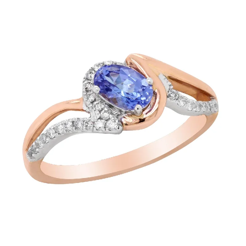 Chic And Stylish Jewelry At Exclusive Prices TWO-TONE GOLD FASHION RING WITH OVAL TANZANITE AND ROUND DIAMONDS, .15 CT TW