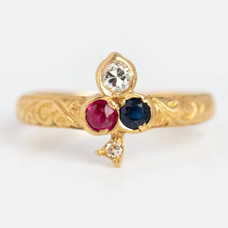 Make Every Moment Shine – Jewelry Discounts Available Special Offers Vintage 18k Ruby Diamond and Sapphire Clover Ring Size 5