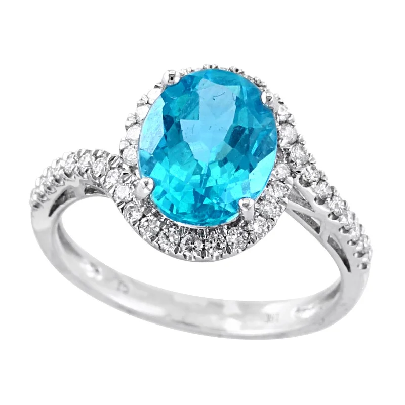 Limited-Stock Jewelry Clearance – Grab Your Favorites Now WHITE GOLD FASHIN RING WITH OVAL CUT APATITE AND DIAMOND HALO, .26 CT TW