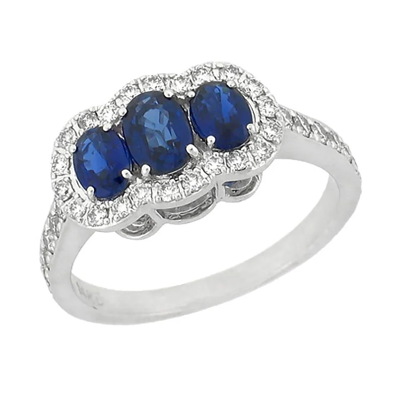 Eco-Friendly Sustainable Jewelry For Conscious Buyers WHITE GOLD FASHION RING WITH 3 OVAL CUT SAPPHIRE AND DIAMONDS, .52 CT TW