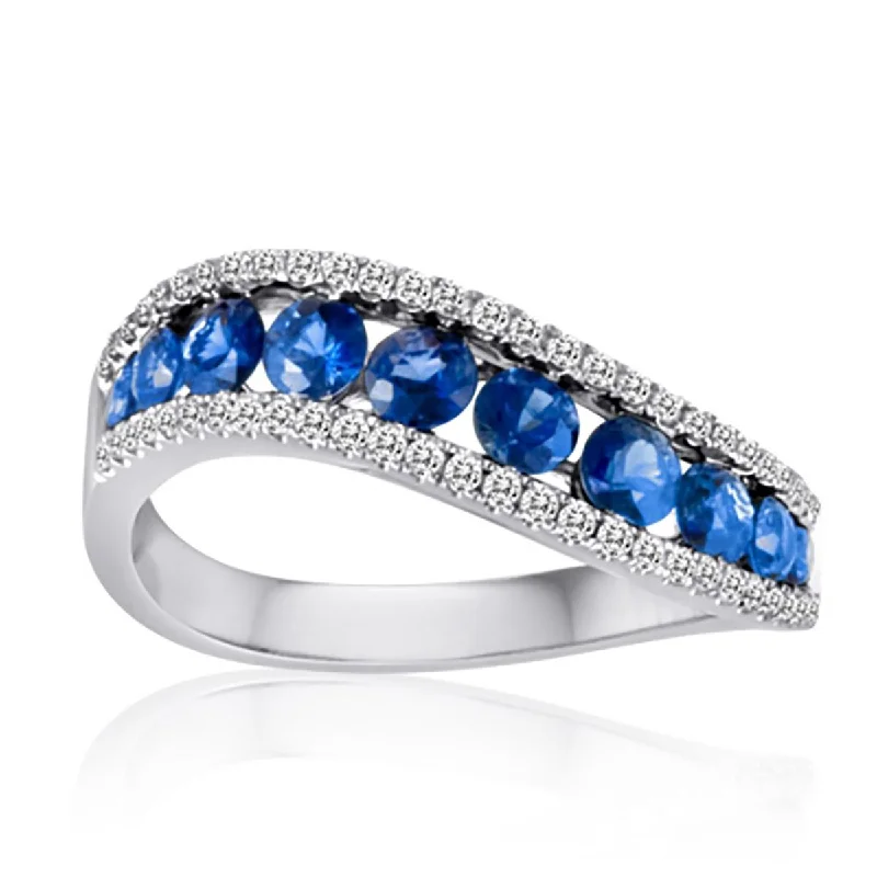 Shop High-Quality Jewelry At Jaw-Dropping Discounts WHITE GOLD FASHION RING WITH CHANNEL SET SAPPHIRE