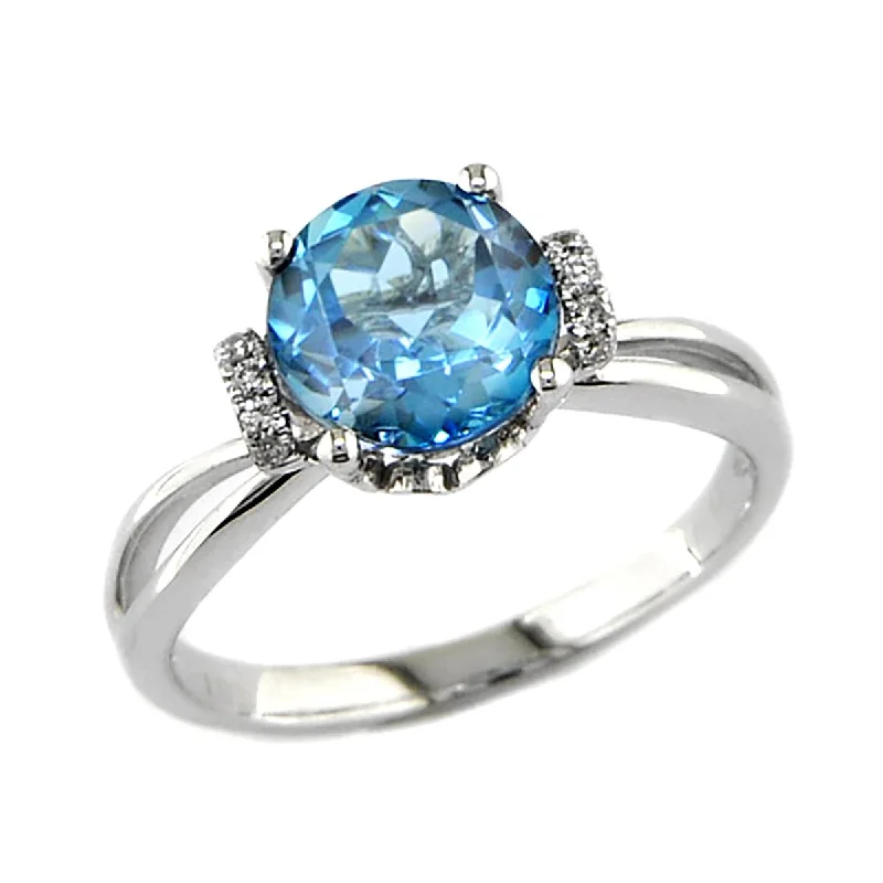 Limited-Stock Jewelry Sale – Once It's Gone, It's Gone WHITE GOLD FASHION RING WITH LONDON BLUE TOPAZ AND DIAMONDS, .05 CT TW