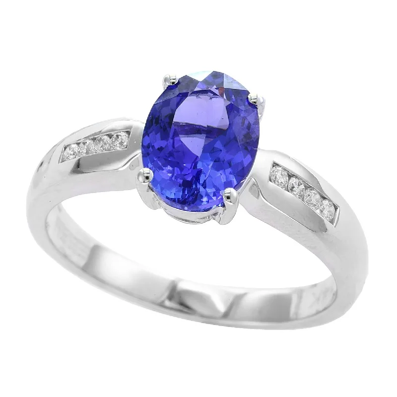 Modern Jewelry At Exclusive Discounts – Shop Today WHITE GOLD FASHION RING WITH OVAL TANZANITE AND ROUND DIAMONDS, .08 CT TW