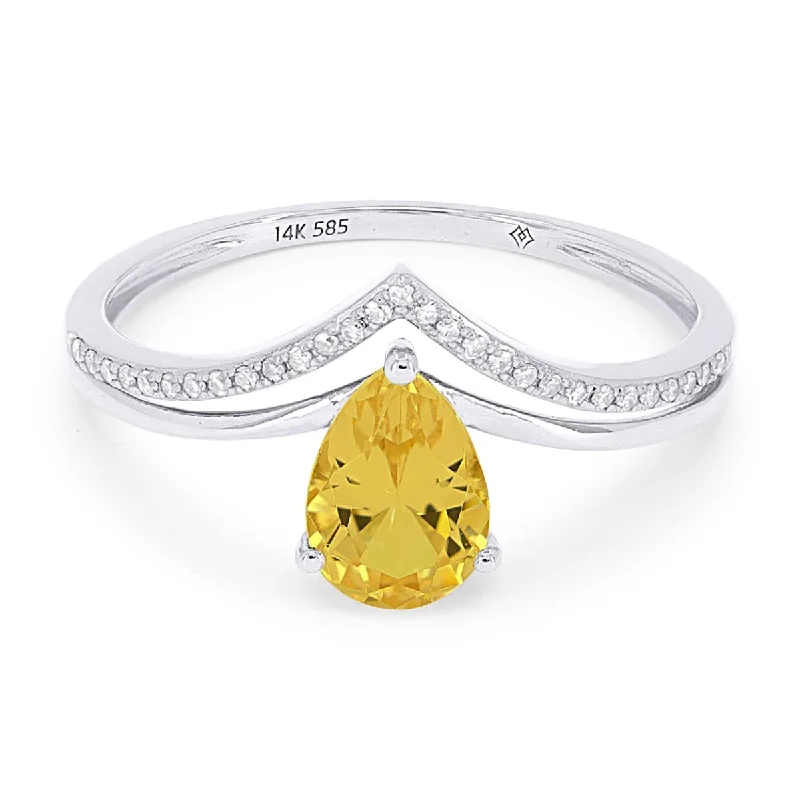 Shop Handcrafted Jewelry At Special Promotional Rates WHITE GOLD FASHION RING WITH PEAR SHAPED CITRINE, .07 CT TW