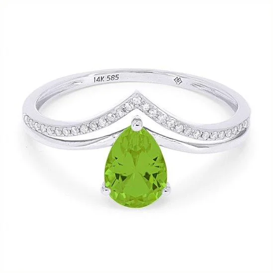 Luxury Jewelry Now At Special Promotional Rates WHITE GOLD FASHION RING WITH PEAR SHAPED PERIDOT CENTER, .06 CT TW