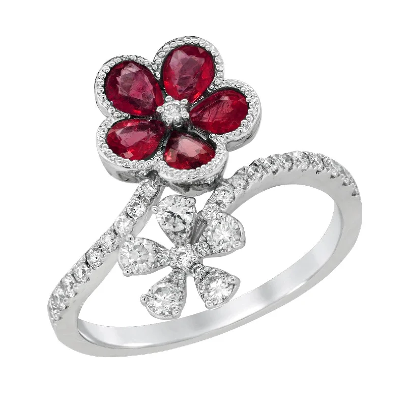 Upgrade Your Jewelry Collection For Less WHITE GOLD FLORAL STYLE RING WITH RUBIES AND DIAMONDS, .39 CT TW