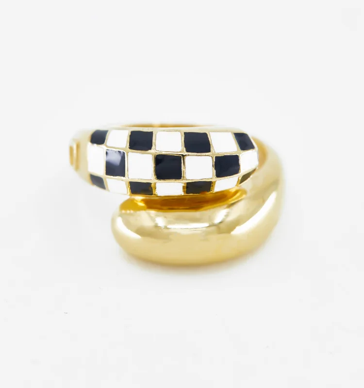 Dazzle In Elegance With Our Biggest Jewelry Sale Snag Fabulous Fashion Bargains Wrap Checker Ring - Black And White