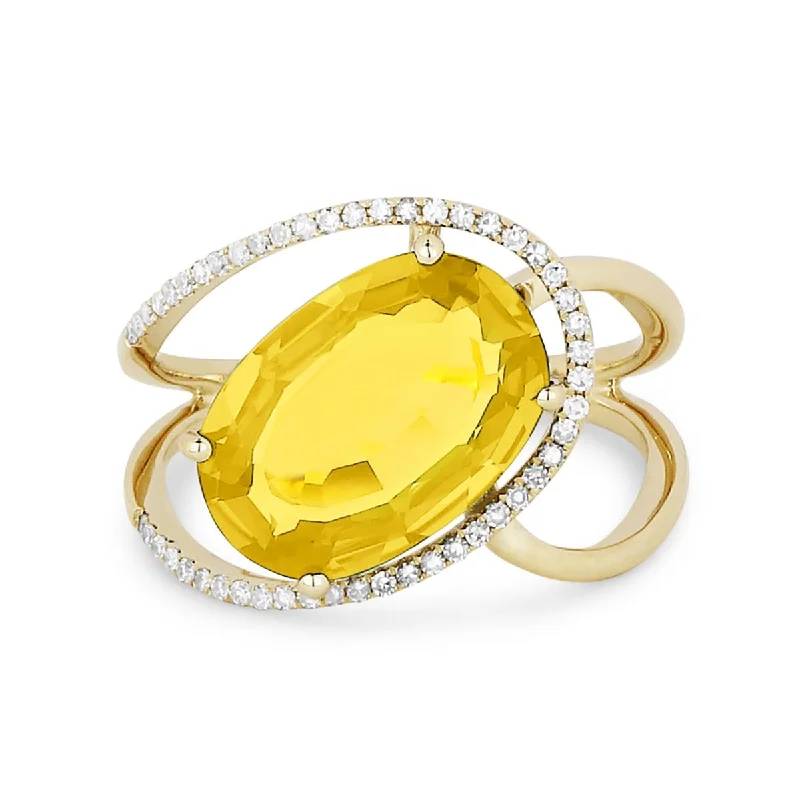 Huge Savings On Premium Jewelry Styles YELLOW GOLD AND OVAL CUT CITRINE STATEMENT RING, .13 CT TW