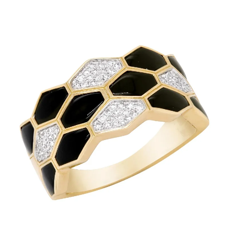 Flash Deals On Fine Jewelry – Shop Before It's Gone YELLOW GOLD BLACK ONYX AND DIAMOND STATEMENT RING, .19 CT TW