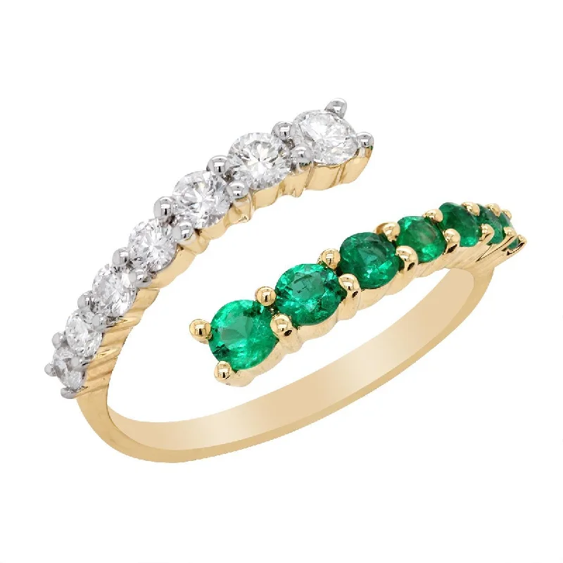 Unlock Unbeatable Jewelry Deals Before They’Re Gone YELLOW GOLD BYPASS STYLE FASHION RING WITH EMERALDS AND DIAMONDS, .56 CT TW